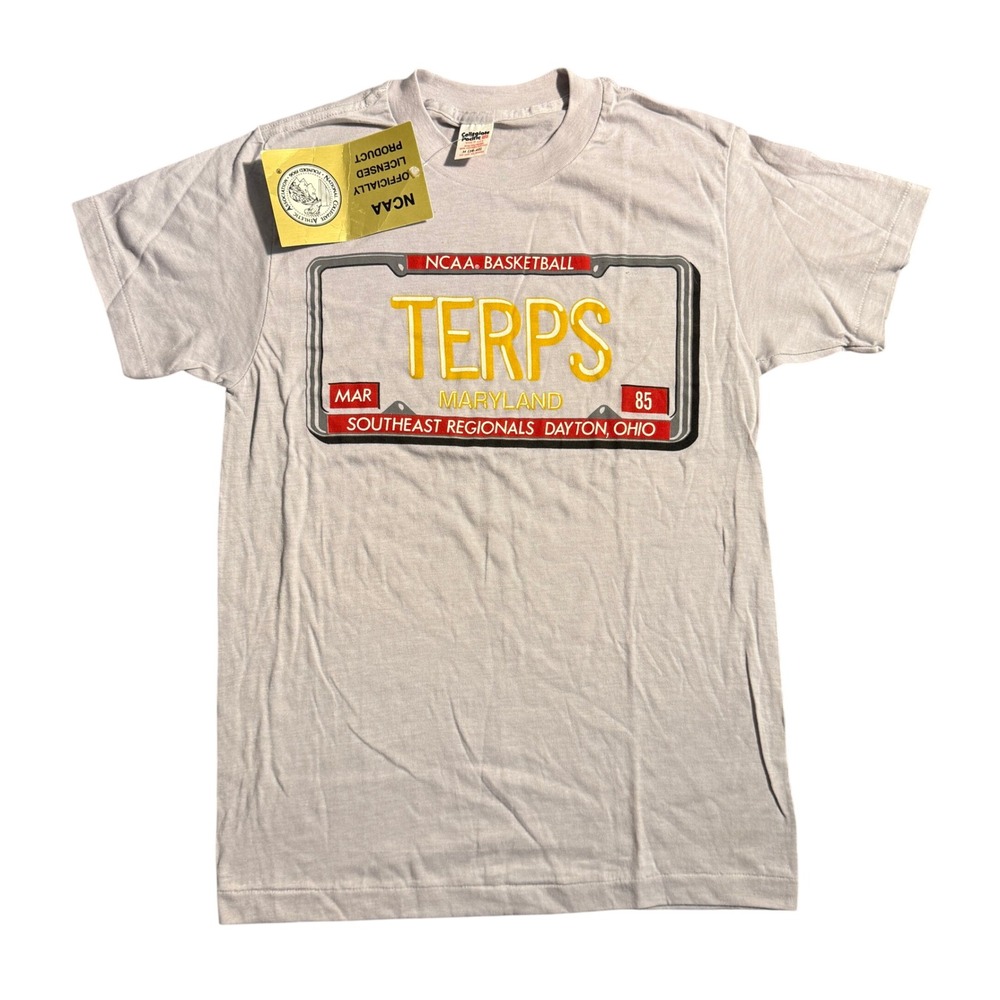 Vintage NWT 1985 Maryland Terps NCAA Basketball T-Shirt Gray M